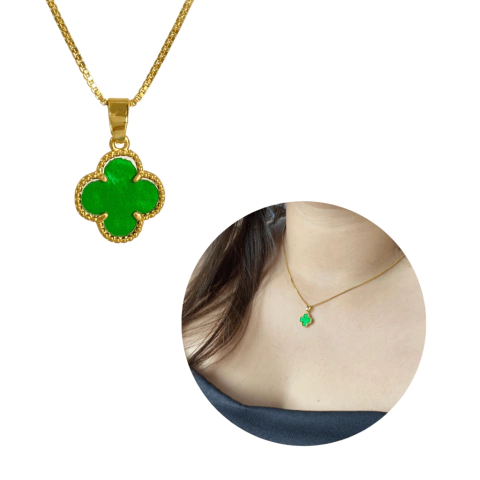 Corrente Trevo Ouro 18k Verde Modelo Virginia Banhado Moda