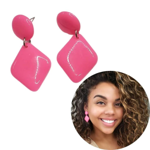 Kit 12 Pares Brinco Resina Grande Colorido Losango Atacado