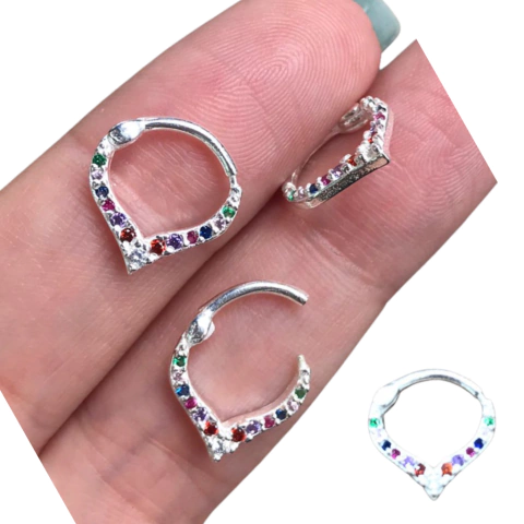Piercing Septo V Cravejado Colorido Prata Legitima 925 Moda