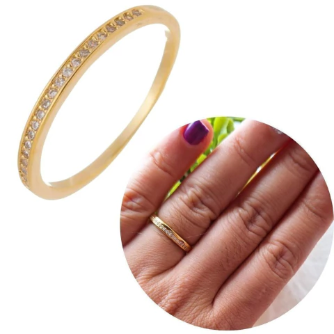 Anel aparador 1 fileira cravejado banhado a ouro 18k