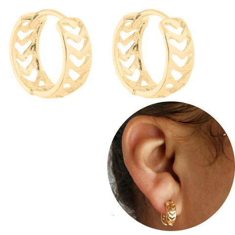 Brinco de argola clicker banhado a ouro 18k setas largo