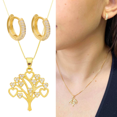 Kit feminino árvore da vida presente colar e brinco clicker - comprar online