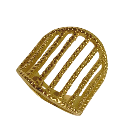 Anel de Barras largo banhado a ouro 18k