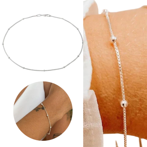 Pulseira Veneziana Lisa Bolinha Infantil prata 925 legitima