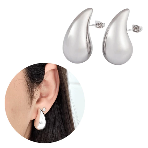 Brinco Gota Média Banhada Prata Antialérgico Gotinha Moda - comprar online