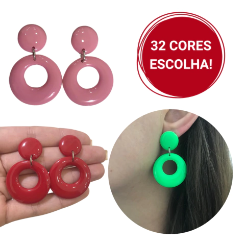 Kit 12 pares brinco de resina grande colorido verão