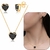 Conjunto Kit Colar Brinco Coração de Cristal 10mm Preto banhado a Ouro 18k