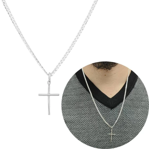 Corrente Prata 925 Cordão 60cm Masculina Pingente Crucifixo