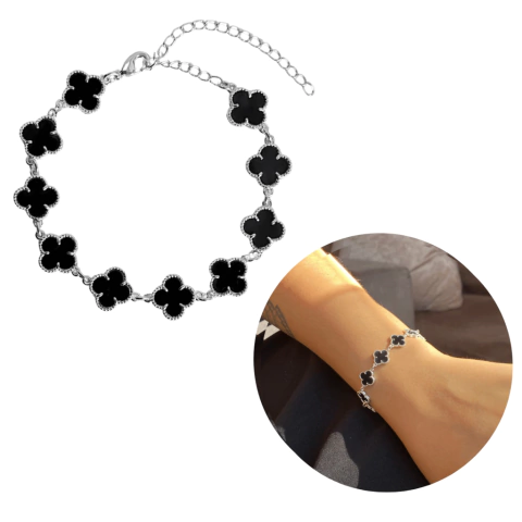 Pulseira Prata 925 Trevo Preto Modelo Virginia Banhado Moda