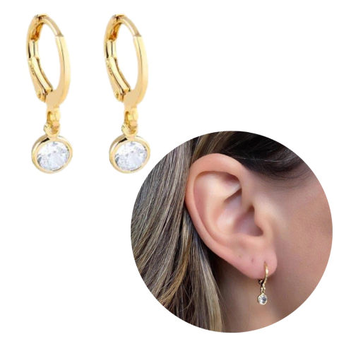 Brinco De Ouro Argola fechada Ponto de luz Zircônia Banhado