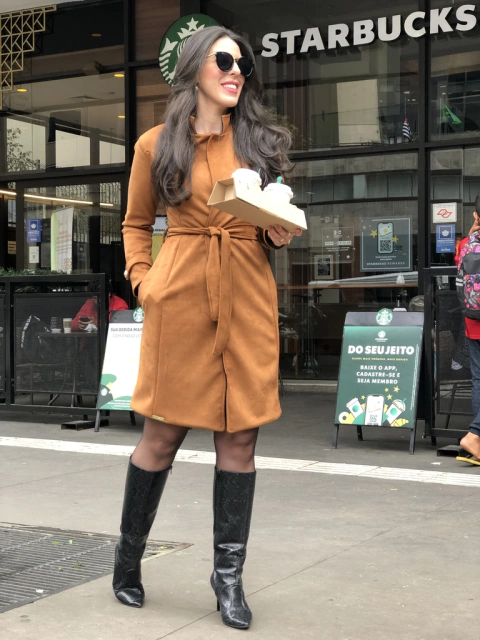 Sobretudo 2 em 1 Dupla Face Transpassado Faixa na Cintura e Botões nas Mangas (Veste Prada) - comprar online