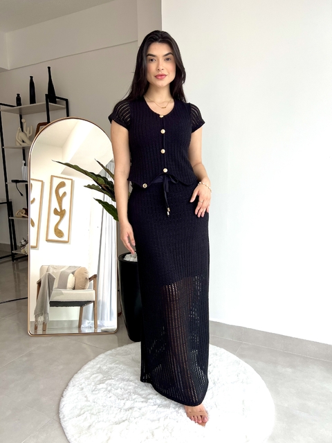 Conjunto Saia Longa com Transparência Colete Manga Curta (Lavinia) - comprar online