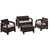 Conjunto de poltronas de jardim Corfu Marrom Keter com mesa de centro, composto por dois cadeirões e um sofá de dois lugares.