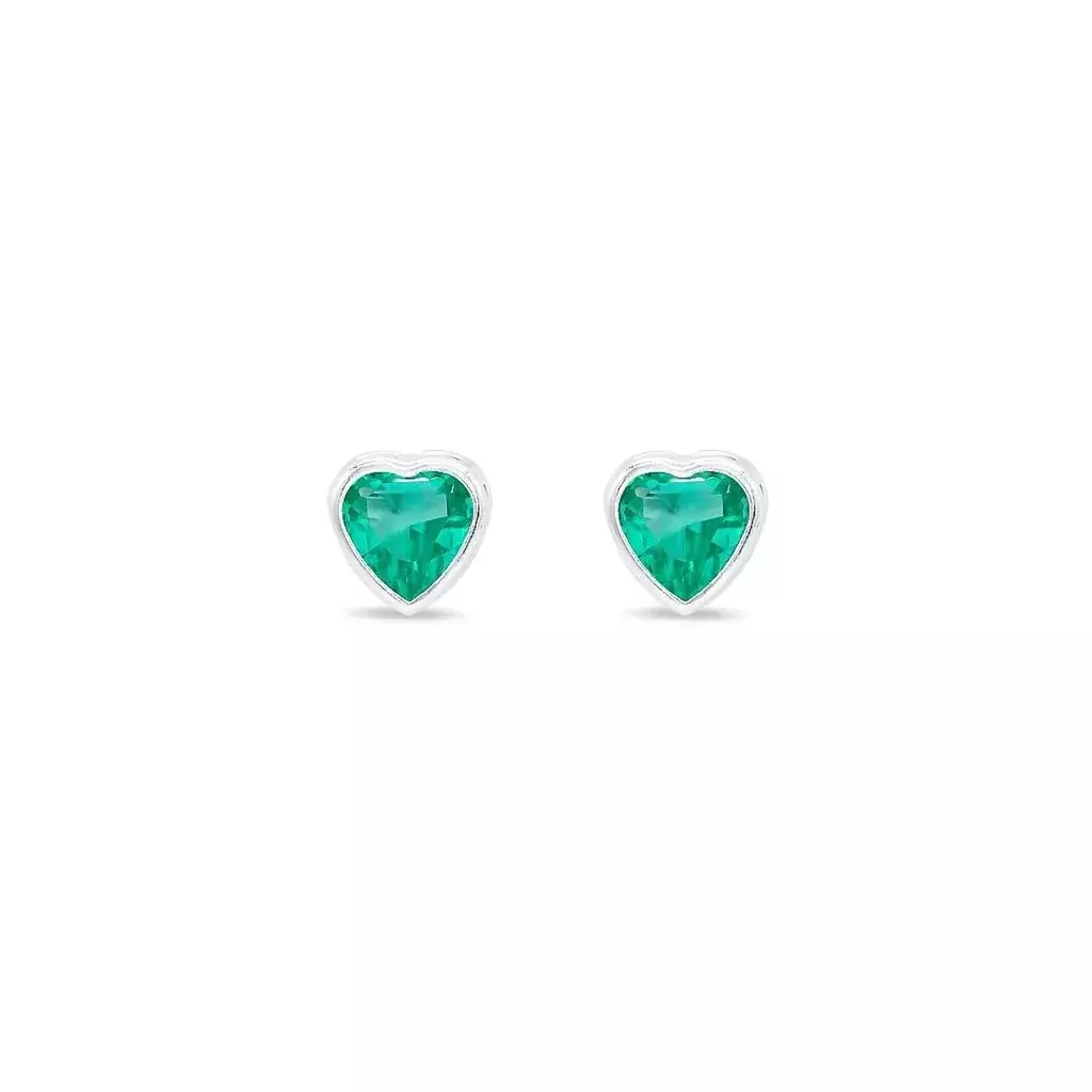 Brinco Coração verde thifany Prata 925