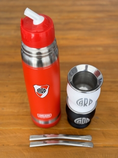 Combo 5: Termo acero Inoxidable River Plate + Mate Carp + Bombilla - Tienda Roja y Blanca