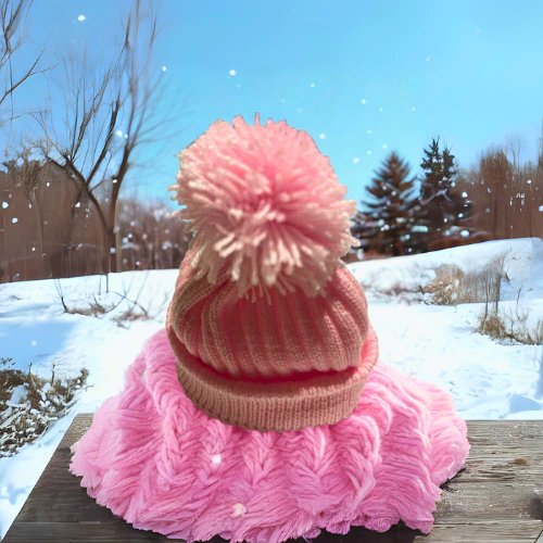 GORRO TEJIDO CON POMPON ROSA