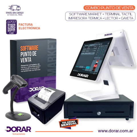 Combo Táctil Doble Pantalla FULL + Impresora 80mm + Software PV + Lector + Gaveta