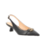 SCARPIN SLINGBACK DE SALTO BAIXO EM COURO PRETO COM ENFEITE METÁLICO