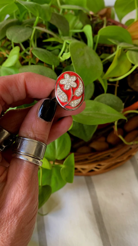 Anillo Esmaltado Flor Strass 19 mm AC