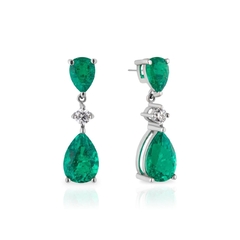 Brinco Drop Esmeralda e diamantes ouro 10k