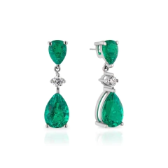 Brinco Drop Esmeralda e diamantes ouro 10k - comprar online