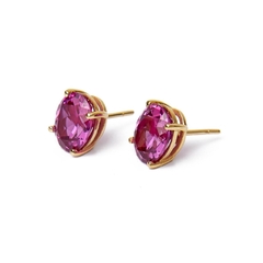 Brinco Safira Pink Oval 3.48 cts pino em Ouro 10K - VEEFE