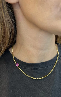 Colar Bolas Coração Lateral 7mm na internet