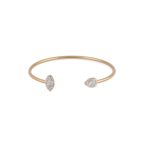 Jonc Bracelet Navette Pear Cluster Ouro 18K