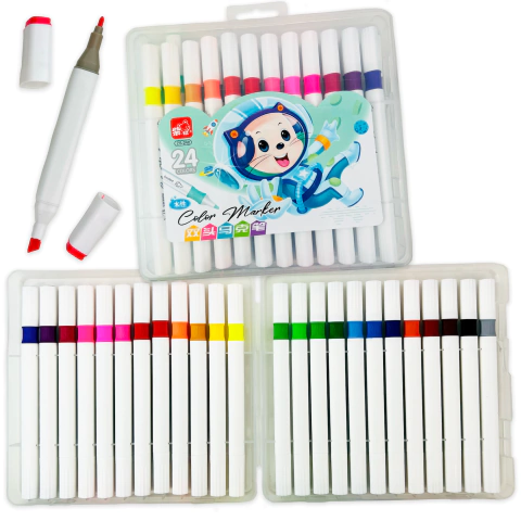 24 Plumones con estuche de plastico