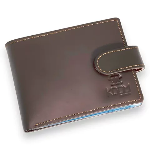 Carteira de Couro Clássica com Fecho -Marrom Café