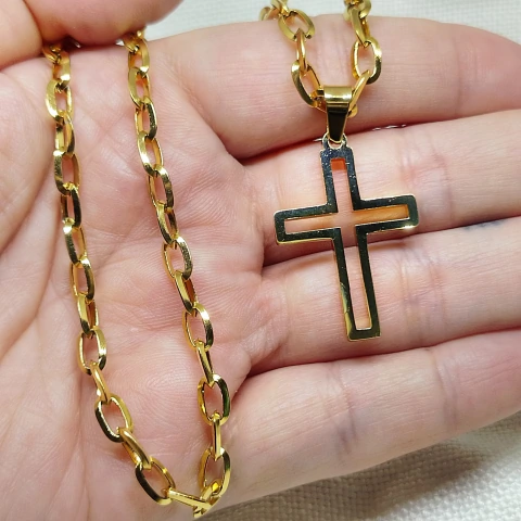 Conjunto cruz acero dorado