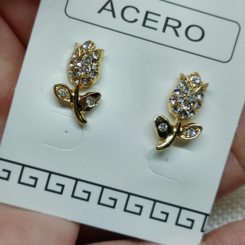 Aro tulipán strass acero dorado