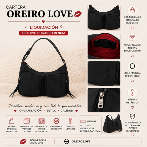 Cartera Oreiro con bolsillos frontales y correa ajustable