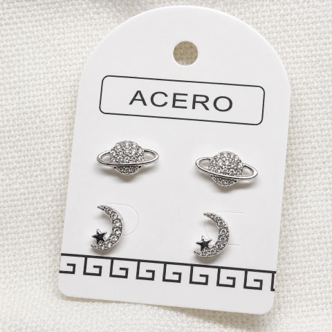 Set doble de aros saturnos y lunas