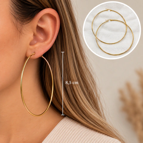 Aros argolla de acero dorado 8,5 cm
