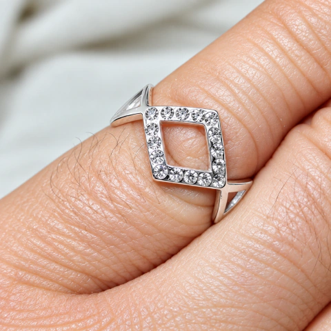 Anillo rombo acero blanco