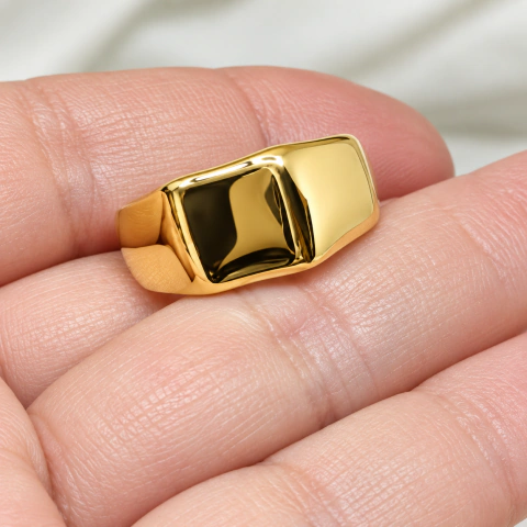 Anillo macizo acero dorado #18