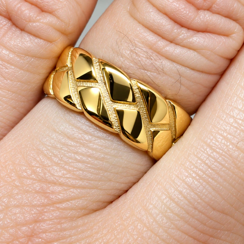 Anillo acero dorado "trenzado"#18