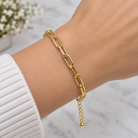 Pulsera paperclip acero dorado