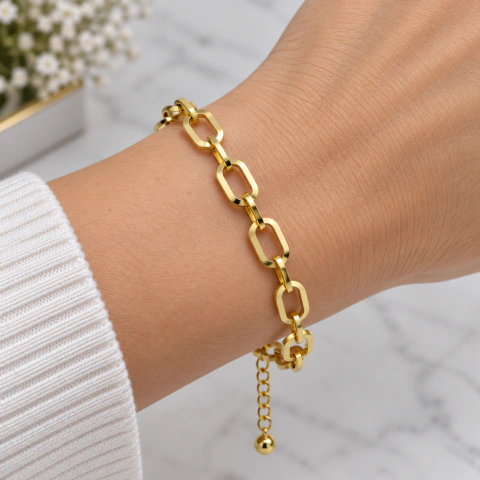 Pulsera paper clip acero dorado