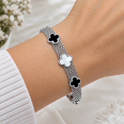 Pulsera malla 5 tréboles acero quirúrgico