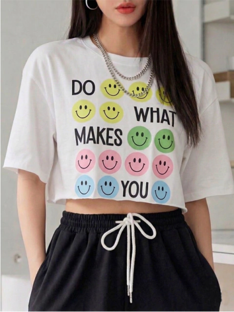 Camiseta Cropped Emoticons