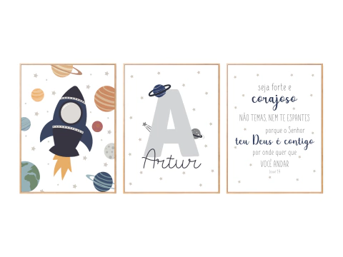 Trio Quadros Infantis - Foguete