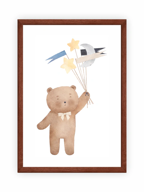 Quadro Infantil Aquarelado - Urso Balões