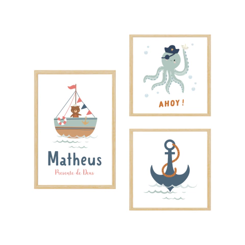 Trio de Quadros - Urso Marinheiro 