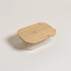 TUPPER DE VIDRIO RECTANGULAR TAPA BAMBOO 600ML en internet