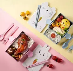 VIANDA INFANTIL CON CUBIERTOS CONEJO Y OSO - comprar online
