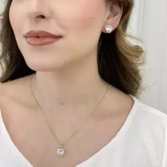 Conjunto Coração com Contorno em Micro Zircônias 50cm Semijoia Ouro 18K na internet