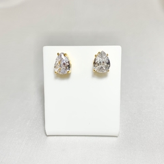 Brinco Gota Zircônia Cristal Semijoia Ouro 18K