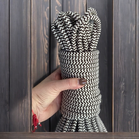 CORDON DE ALGODON PREMIUM 7MM TRAMA ZIG-ZAG CHOCOLATE CON CRUDO FRACCIONADO - comprar online